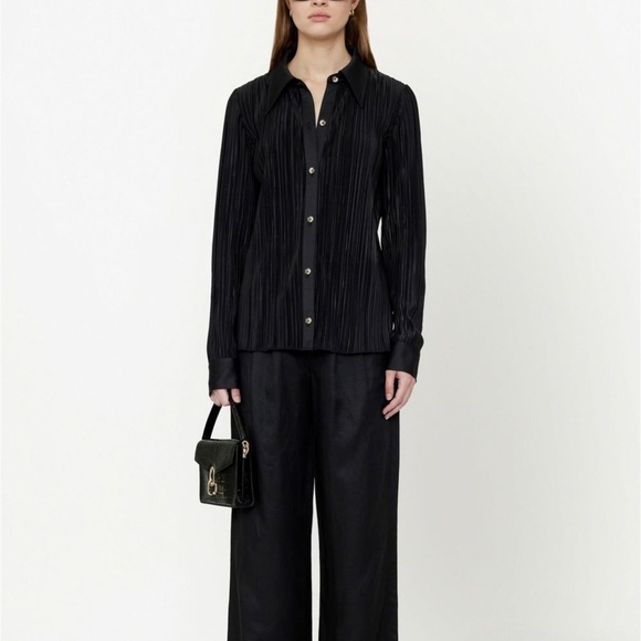 NWT Anine Bing Black Plissé Effect Button Up Shirt - Picture 3 of 9